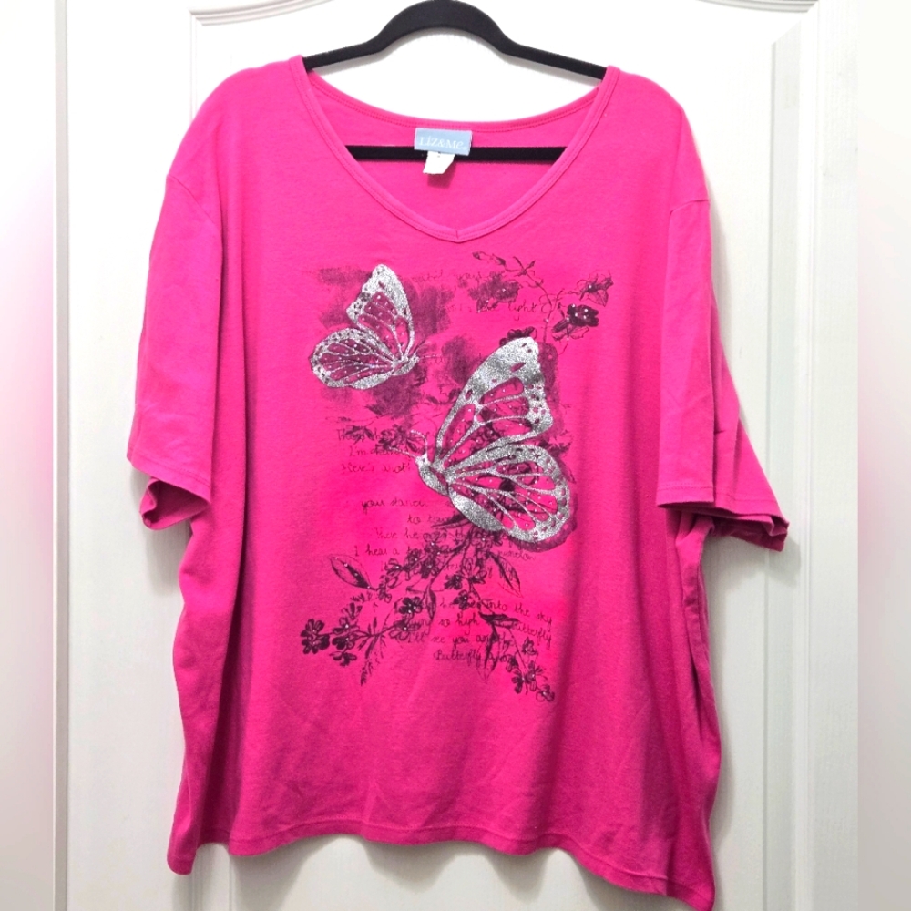 *T25788 Pink Vintage Liz & Me V- Neck Tee.